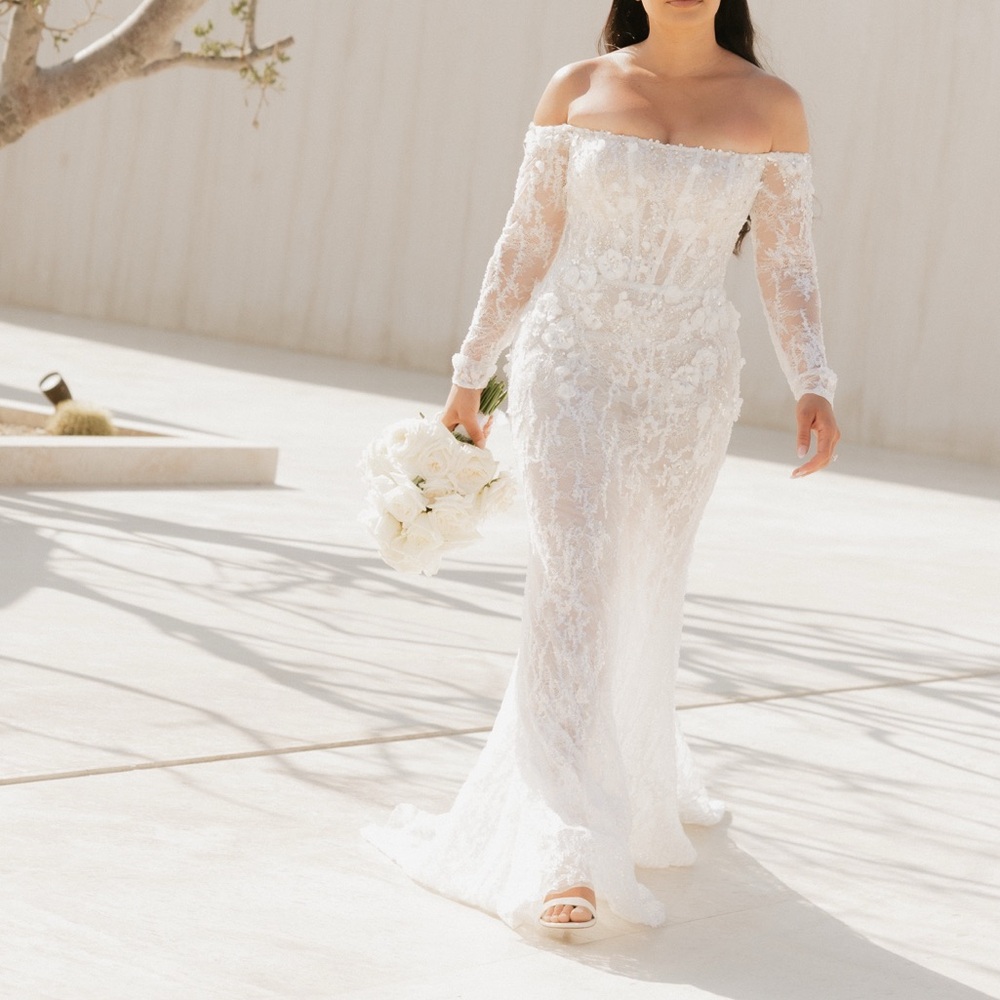 MillaNova White Off-Shoulder Lace Wedding Dress
